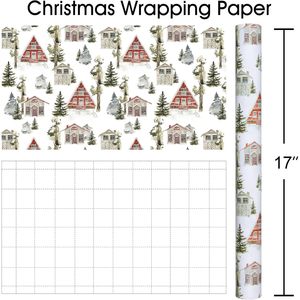 MAYPLUSS Christmas Wrapping Paper 17 In X 33 Ft Watercolor Log Cabin Design Eco-Friendly Gift <b>Wrap</b> For Christmas Hanukkah - Product Image 4