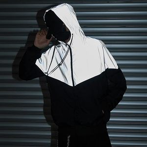 Custom <b>Reflective</b> Windbreaker <b>Jacket</b> Hi-Vis Night Glow Patchwork Techwear Streetwear <b>Men</b> Hooded Track <b>Jacket</b> for Brand - Product Image 1