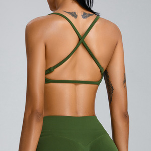 Wholesale Thin Strap Sports Bra Adjustable Crisscross <b>Back</b> Padded Backless Yoga Crop <b>Top</b> <b>Low</b> Impact Pilates Fitness Activewear - Product Image 2