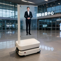 Pantalla OLED Transparente Al Robot para Centro Comercial con Animación, Kiosco Digital de Información con Soporte de Piso de 55 Pulgadas