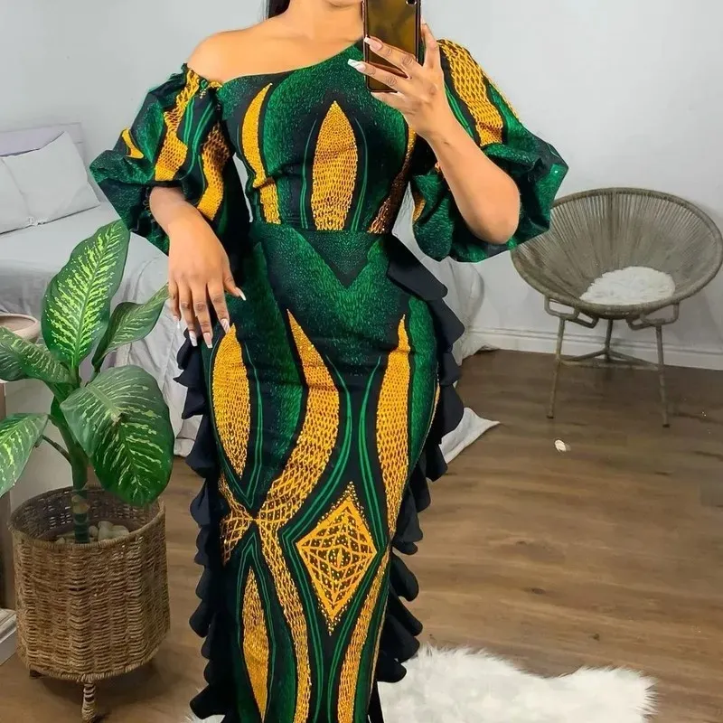 Gaun Maxi Afrika motif mode untuk wanita musim panas gaun pesta wanita elegan pakaian Dashiki gaun Bodycon musim gugur seksi