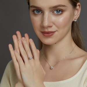 <span class=keywords><strong>Oro</strong></span> bianco placcato <span class=keywords><strong>925</strong></span> argento Sterling collana pendente 1 carato Moissanite CZ solitario Design per fidanzamento festa di nozze - Product Image 6