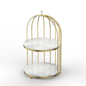 Support organisateur de maquillage en forme de cage à oiseaux en métal étagère de rangement de parfum cosmétique à 2 niveaux