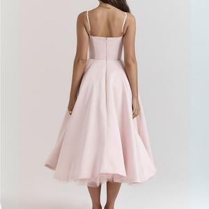 Robe de soirée sans manches rose clair mi-longue pour femme, idéale pour les anniversaires et les bals de promo (OEM) - Product Image 2