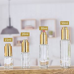 Wholesale Slim Cylinder Serum <b>Glass</b> <b>Bottles</b> 15ml 20ml 30ml 50ml with Push Button Press Pump <b>Dropper</b> Cap for Cosmetics - Product Image 5