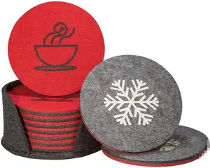 Home Decor Gift Absorbent Drink table mat cup glass Coasters Double Sided Felt Coaster Set with Holder