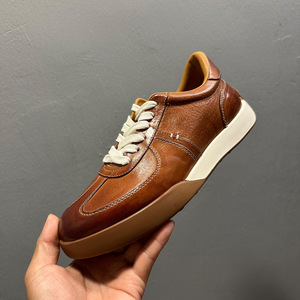 <b>Leather</b> <b>Sneakers</b> Men Brown Solid Color Lace Up Daily Wear Fitness Shoes - Product Image 1