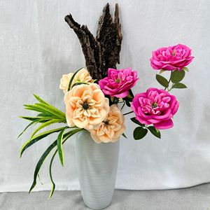 Bouquet de fleurs artificielles en soie Longyuan 3 têtes Austin pour décoration maison et mariage – Rose, Rouge, Bleu, Vert, Rose Rouge, Champagne - Product Image 3