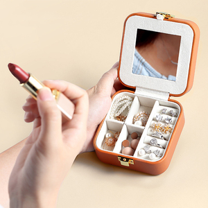 Personalised Custom Logo Square Zip Mirror Jewellery Organizer Leather Travel Storage Case Jewelry <b>Box</b> - Product Image 1