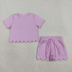 Ensembles de vêtements décontractés pour filles, style tendance, en coton, pour l'été, avec bordure festonnée, vente en gros, vêtements pour enfants, prix d'usine - Product Image 4