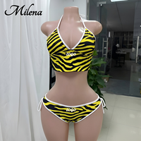 Ensemble bikini deux pièces sexy pour femme avec logo personnalisé et imprimé animal, séchage rapide, respirant, en Spandex/Polyester, débardeur à col en V, maillot de bain de plage