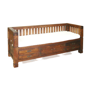 Rustic Solid Wood Convertible <b>Sofa</b> <b>Bed</b> With <b>Storage</b> Drawers Armless Cushion Back Fabric Upholstery Living Room Furniture - Product Image 1