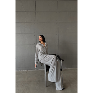 Conjunto Casual de 2 Piezas Plateado Brillante para Mujer, Compuesto por Camisa y Pantalones - Product Image 4