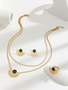 Collier pendentif multicouche en acier inoxydable plaqué or, style rétro simple, ensemble de bijoux pour femmes, bijoux tendance et à la mode - Product Image 6