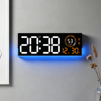 Reloj de Pared Electrónico Digital LED, Grande, con Calendario, Luz Ambiental Nocturna, Decoración para Auto, Estilo Neon