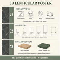 Stock de 200 nouveaux designs de posters décoratifs de vacances à motifs de dessins animés et d'anime, en plastique, à effet 3D lenticulaire