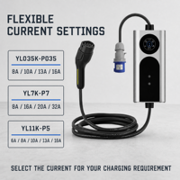Chargeur EV portable 3,5 kW 7 kW 11 kW Type 2 Câble de 5 m Mode 2 Utilisation domestique IP65 OLED CE TUV RoHS Garantie 1 an OEM Vente en gros
