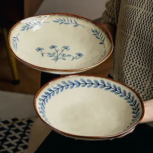 <span class=keywords><strong>Assiette</strong></span> à salade en céramique haut de gamme de 9 pouces, style Instagram, en forme de feuille de lotus, <span class=keywords><strong>assiette</strong></span> creuse pour l'exportation transfrontalière - Product Image 3