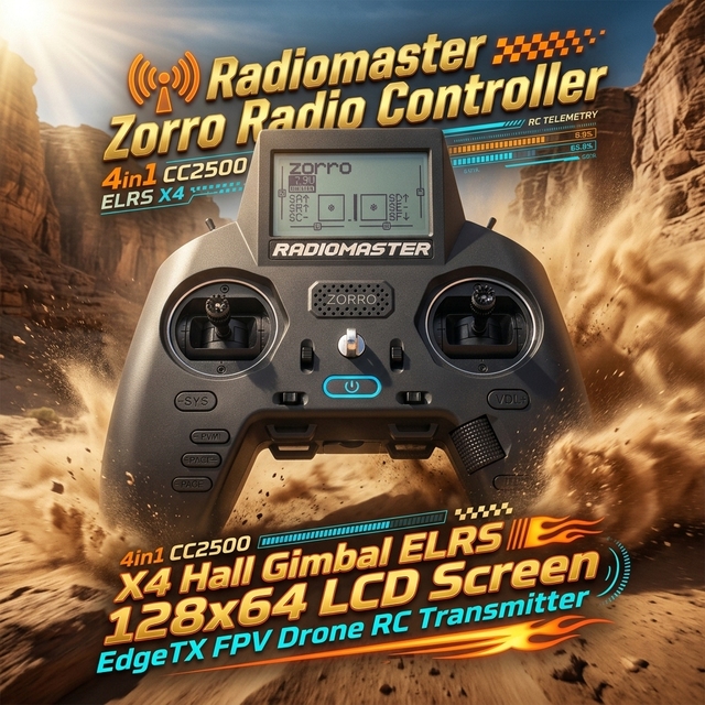 Radiomaster Zorro Radio Controller 4in1 CC2500 ELRS X4 Hall Gimbal 128x64 LCD Screen EdgeTX FPV Drone RC Transmitter