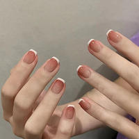 Faux ongles carrés français blancs et roses de haute qualité en gros, étiquette privée personnalisée, ongles pressés moyens, ongles artificiels