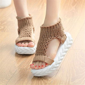 Sandales en crochet pour femmes noires beiges faites à la main avec talon épais nouveau Design botte de hauteur de cheville pour l'automne printemps été chaud - Product Image 1