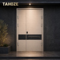 Porte d'entrée en acier à rayures horizontales, personnalisable, à double battant, pour maison jumelée et complexe d'appartements