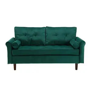 Sofá Chesterfield Tapizado en Terciopelo con Brazos Enrollados Clásicos, Dos Plazas, Patas de Madera Maciza, <span class=keywords><strong>Muebles</strong></span> Modernos de Lujo para Sala de Estar - Product Image 4