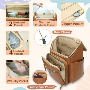 Bag <b>Backpack</b> Faux Leather Changing Mom Nappy Multi-Functional Large Capacity Mom Dad Custom - Product Image 1