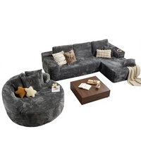 Ensemble de canapés modulaires compressés en velours côtelé moderne avec chaise longue ronde, idéal pour appartement, hôtel, salon