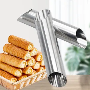 Cow horn crispy round tube rolling mold stainless steel horn croissant cannoli tubes