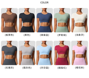 <span class=keywords><strong>Top</strong></span> de Yoga de manga corta Sexy de verano para <span class=keywords><strong>Mujer</strong></span>, camiseta recortada de entrenamiento ajustada, Tops cortos Para <span class=keywords><strong>Mujer</strong></span>, para <span class=keywords><strong>Mujer</strong></span> Tops, gimnasio - Product Image 6