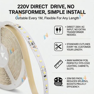 Bande lumineuse <span class=keywords><strong>LED</strong></span> 20M <span class=keywords><strong>220V</strong></span> sans transformateur, Ra≥80, CRI élevé, 3000K 4000K 6000K, découpable, étanche IP44 - Product Image 3
