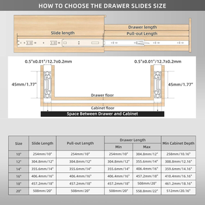 Glissières de tiroir à roulement à billes en acier inoxydable de 10 à 20 pouces, glissières de tiroir à extension complète en 3 sections pour meubles et armoires - Product Image 3