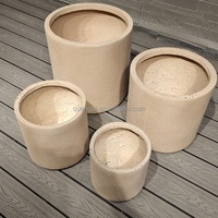 Set Pot Bunga Serat Tanah Liat Ukiran Tangan Gaya Amerika Ramah Lingkungan Modern Kapasitas 30L/set Ringan Tahan Lama untuk Lantai
