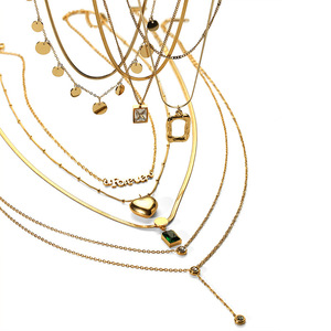 สร้อยคอถักลายกระดูกงูแบบซ้อนชั้น ชุบทอง 18k สแตนเลส ไทเทเนียมสตีล ดีไซน์รูปหัวใจเรขาคณิต เครื่องประดับแฟชั่นสำหรับผู้หญิง - Product Image 3