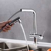 Robinet de cuisine moderne en laiton brossé avec bec flexible extractible, trois voies, eau chaude et froide, pour consommation directe