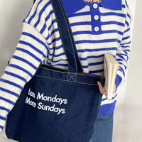 Grosir Pabrik Logo kustom tas Tote kanvas Denim antik baru tas bahu tunggal kapasitas besar dengan pola huruf