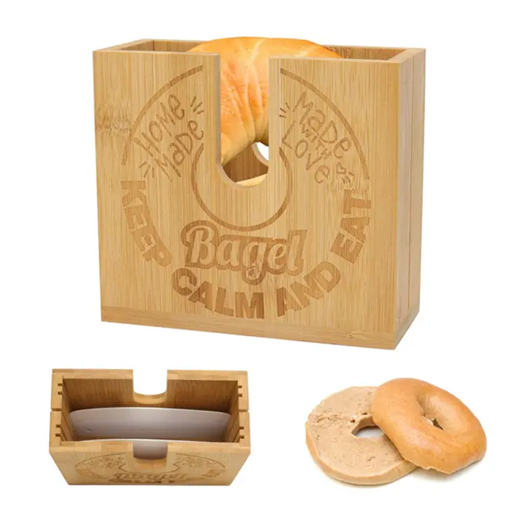 Organisateur de cuisine Pain en bambou fait maison Coupe-bagel réglable Porte-bagel en bois original pour petits et grands bagels