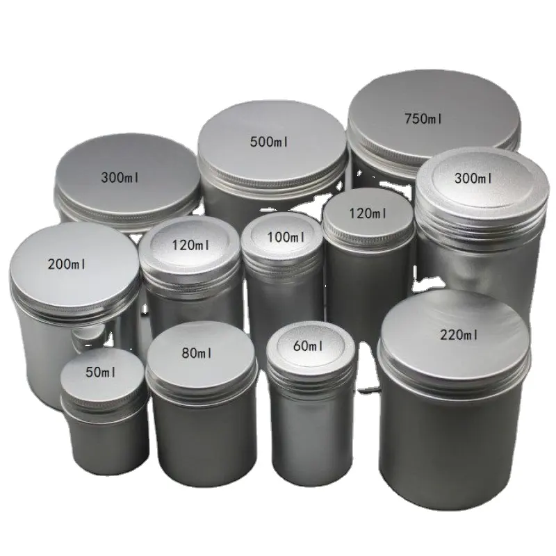 wholesale    Aluminum Jar With Screw 5mL 10mL 30mL 50mL 60mL 80mL 100mL 150mL Round Silver Cosmetic Lid Tin Container Can