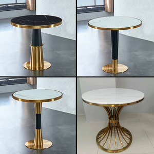 Restaurant Shining Gold <strong>Black</strong> <strong>Round</strong> Marble Dining Coffee <strong>Table</strong> - Product Image 6
