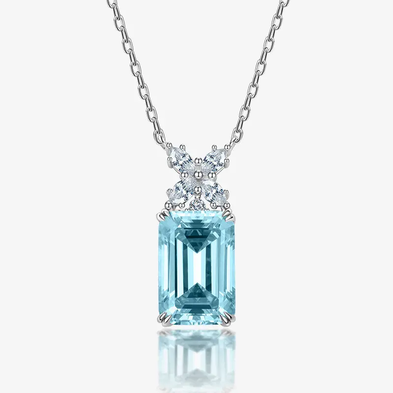 Cadenas de plata 925 Aquamarine Zircon đá quý tùy chỉnh tuyên bố Vuông Sterling Bạc đồ trang sức thời trang pendent dây chuyền