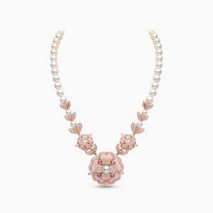 高級18K金メッキフラワーデザインチョーカーネックレスジルコン付き人工真珠ビーズ女性用ギフト - Product Image 4