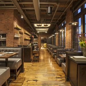 Suite de mobilier de <span class=keywords><strong>pub</strong></span> industriel vintage, banquettes en cuir anthracite profondément capitonnées, banquette en cuir capitonnée pour steakhouse industriel - Product Image 5