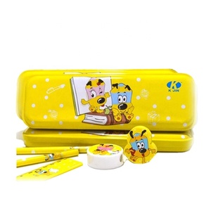 2022 cheap back to school kids stationery storage yellow metal pencil box/tin pencil case for children
