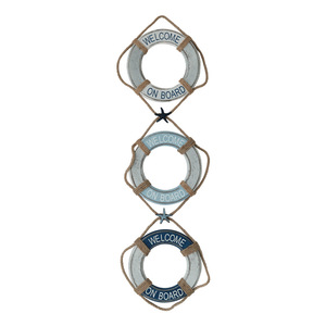 Mediterranean Style Wooden Life Ring Wall Sculpture 3-Piece Set Home <b>Decor</b> Circular MDF Vertical Design - Product Image 3