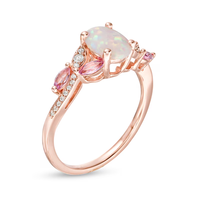 Bague de fiançailles en argent sterling 925 plaqué or rose avec opale ovale blanche, topaze rose taille marquise et zircon cubique