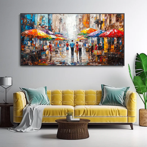 Cuchillo hecho a mano, pintura al óleo <span class=keywords><strong>de</strong></span> noche lluviosa <span class=keywords><strong>de</strong></span> mercado callejero para arte <span class=keywords><strong>de</strong></span> pared <span class=keywords><strong>de</strong></span> salón - Product Image 3