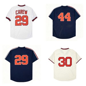 Maillots de baseball vintage pour hommes, style cousu, 29 Rod Carew, 44 Reggie Jackson, 30 <span class=keywords><strong>Nolan</strong></span> <span class=keywords><strong>Ryan</strong></span>, tailles S-3XL - Product Image 1