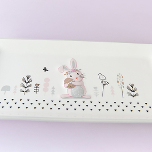 Del Coniglio di coniglietto Dell'orecchio Tenere con Oro Laurel Wreath Arco e Uova Lungo Piatti In Ceramica per la Primavera e di Pasqua! - Product Image 5