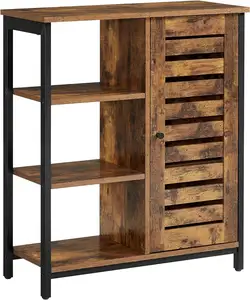 Industrial Multipurpose Side Storage Cabinet with 3 Open Shelves and Closed Compartments